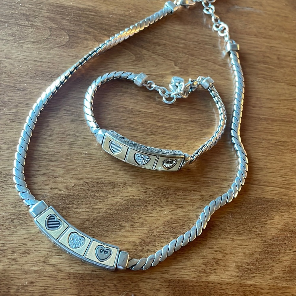 Brighton vintage triple heart gold and silver link necklace and bracelet